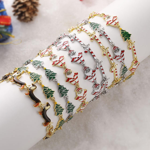 Sweet enamel popular gold plated copper christmas bracelet