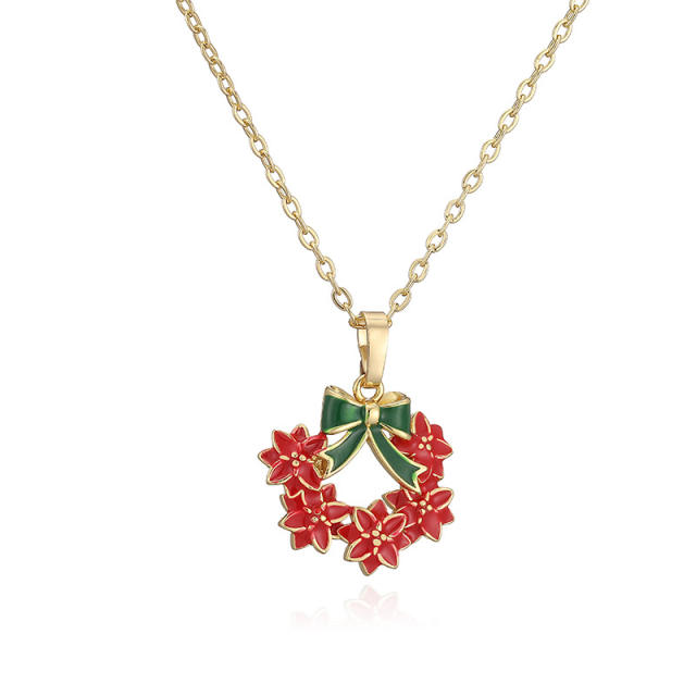 Sweet enamel christmas pendant copper necklace