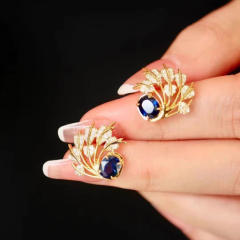 Elegant imitation sapphire crystal inlaid feature shape copper studs earrings