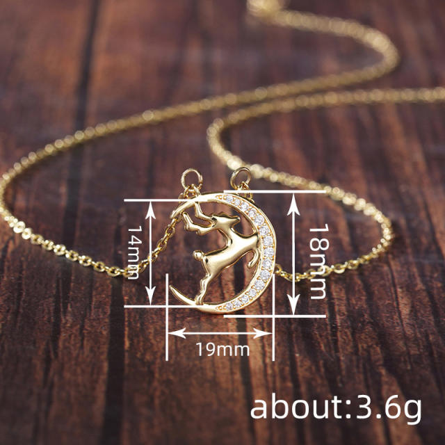 Moon Elk Christmas Necklace for women diamond copper necklace