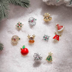 Sweet christmas hat elk bell design enamel copper studs earrings