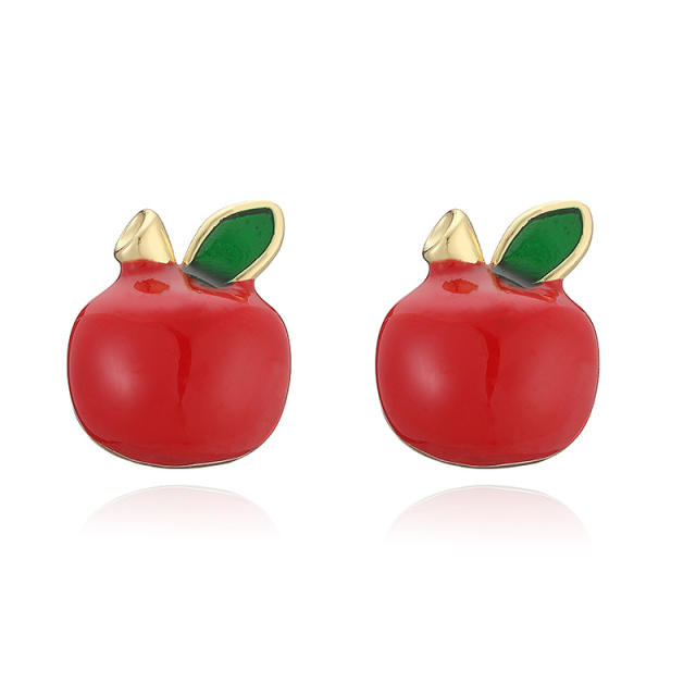 Sweet christmas hat elk bell design enamel copper studs earrings
