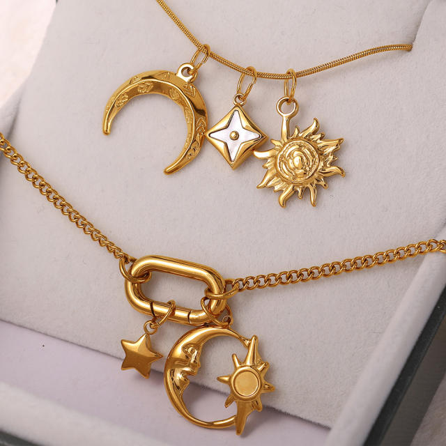 Sun moon stainless steel plated 18K gold pendant jewelry all-match pendant necklace women