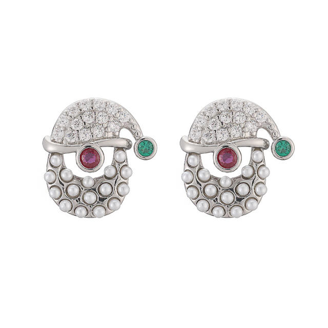 Sweet christmas hat elk bell design enamel copper studs earrings