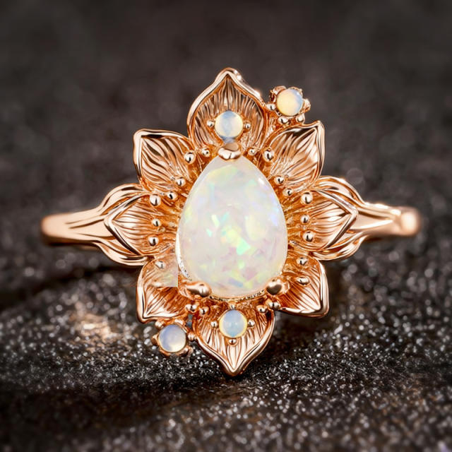 Vintage imitation opal stone statement copper rings