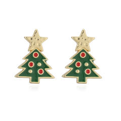 Sweet christmas hat elk bell design enamel copper studs earrings