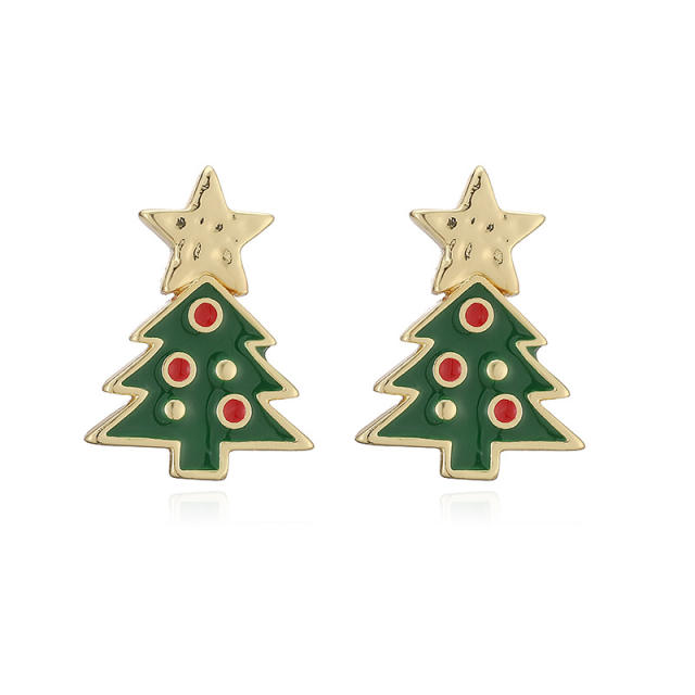 Sweet christmas hat elk bell design enamel copper studs earrings