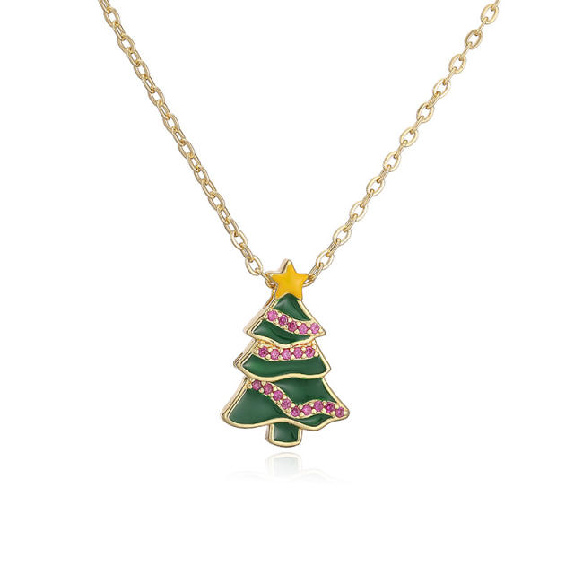 Sweet enamel christmas pendant copper necklace
