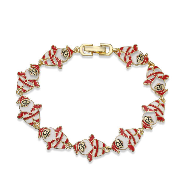 Sweet enamel popular gold plated copper christmas bracelet