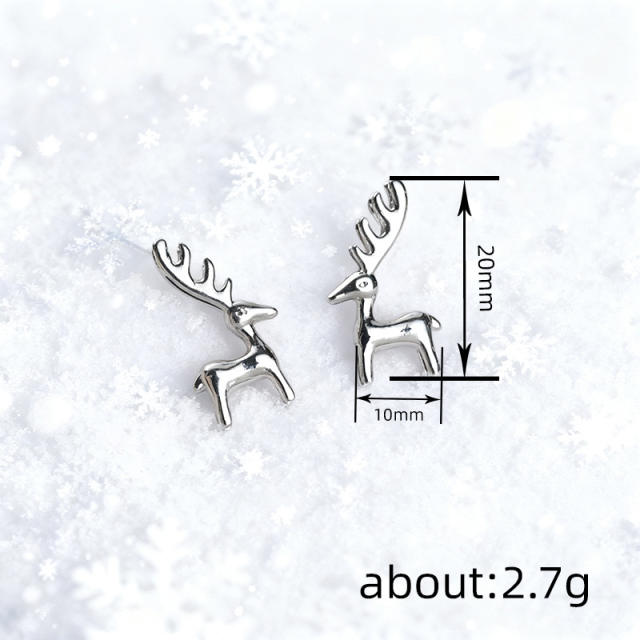 Silver color sweet elk copper earrings christmas gift ear studs