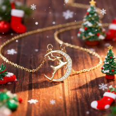 Moon Elk Christmas Necklace for women diamond copper necklace