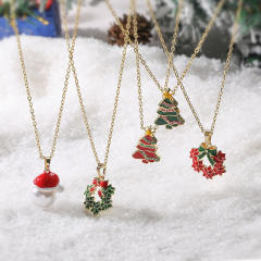 Sweet enamel christmas pendant copper necklace
