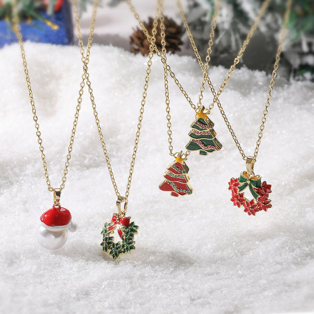 Sweet enamel christmas pendant copper necklace