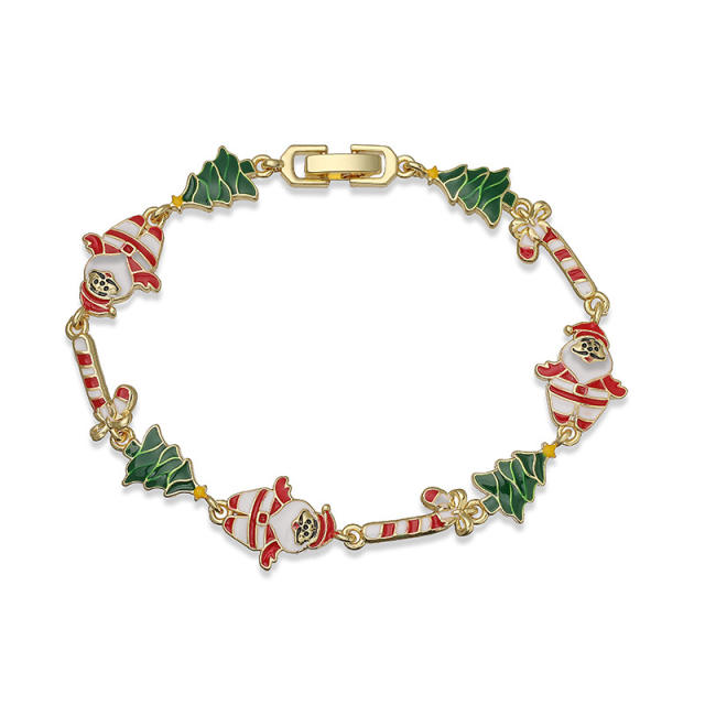 Sweet enamel popular gold plated copper christmas bracelet