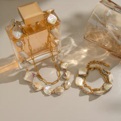 Holiday irregular shell stainless steel chain necklace bracelet set