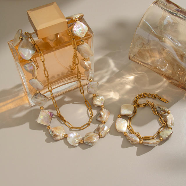 Holiday irregular shell stainless steel chain necklace bracelet set