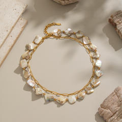Holiday irregular shell stainless steel chain necklace bracelet set