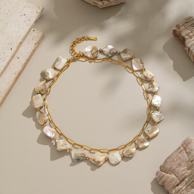 Holiday irregular shell stainless steel chain necklace bracelet set