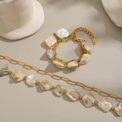 Holiday irregular shell stainless steel chain necklace bracelet set