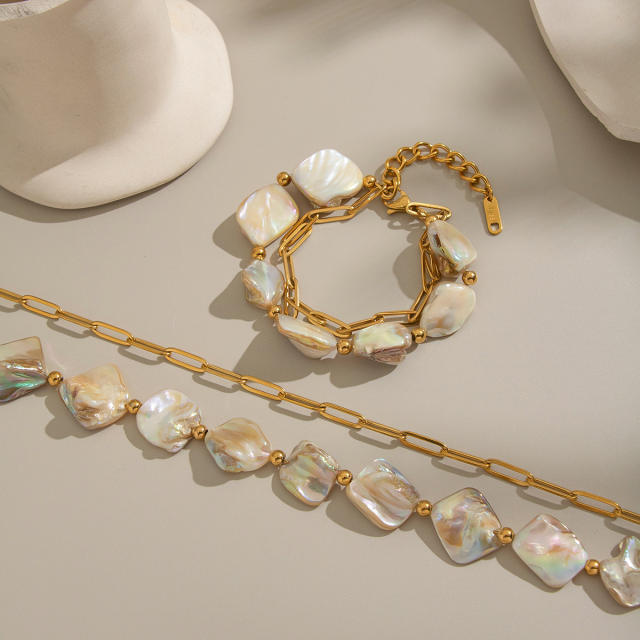 Holiday irregular shell stainless steel chain necklace bracelet set