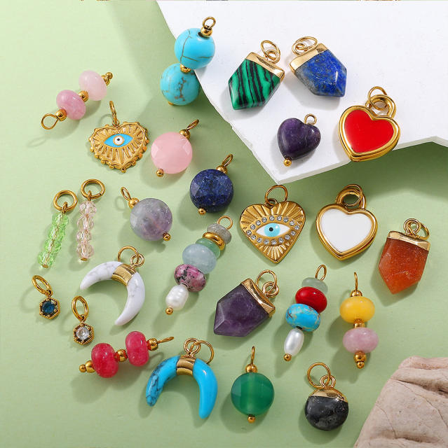 DIY natural stone stainless steel charm pendant jewelry accessory