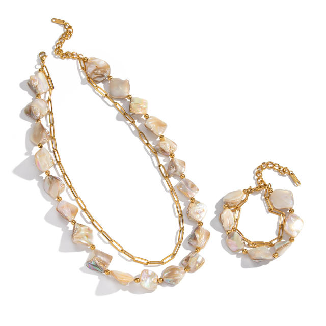 Holiday irregular shell stainless steel chain necklace bracelet set