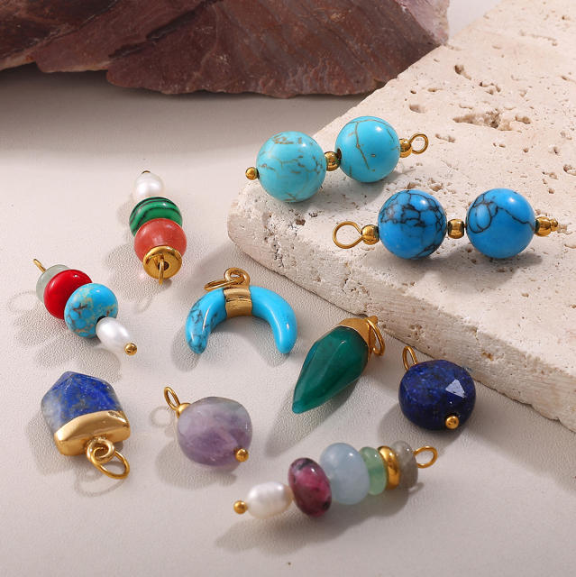 DIY natural stone stainless steel charm pendant jewelry accessory