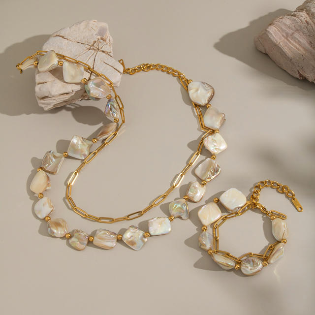 Holiday irregular shell stainless steel chain necklace bracelet set