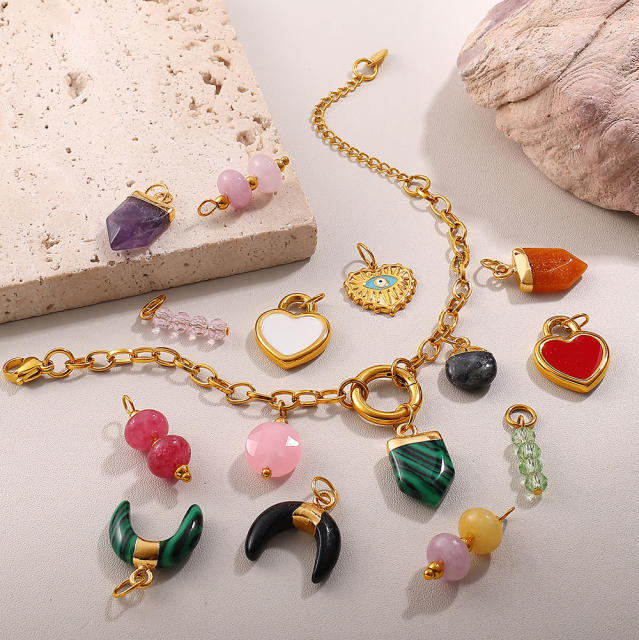 DIY natural stone stainless steel charm pendant jewelry accessory