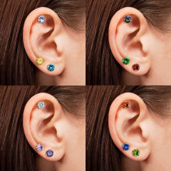 Birthstone stainless steel studs earrings