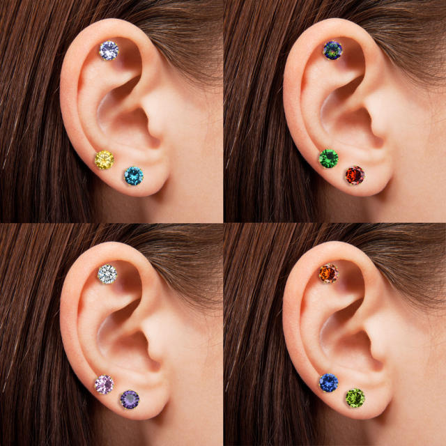 Birthstone stainless steel studs earrings