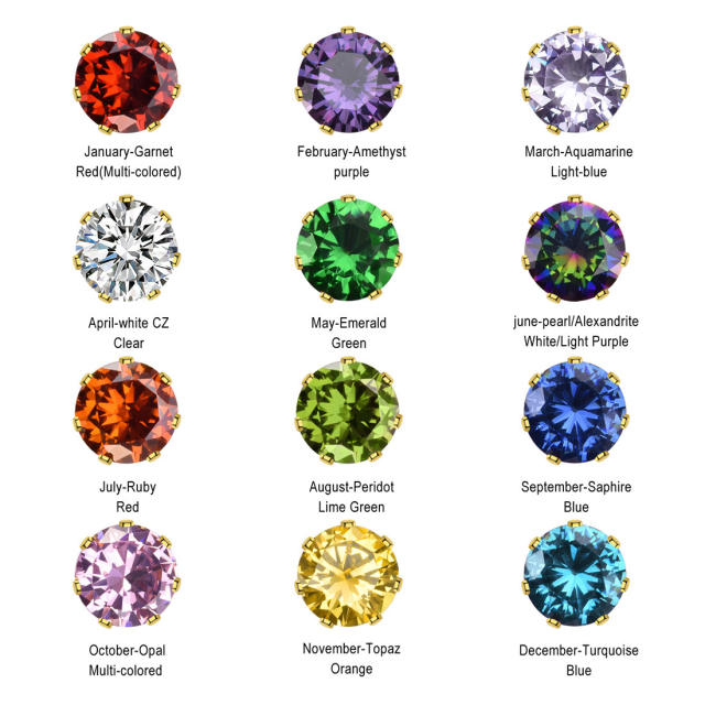 Birthstone stainless steel studs earrings