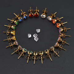 Birthstone stainless steel studs earrings