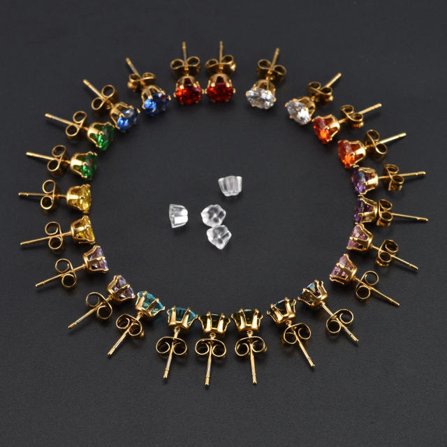 Birthstone stainless steel studs earrings