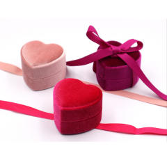 Heart shape velvet ring box pendant box with ribbon
