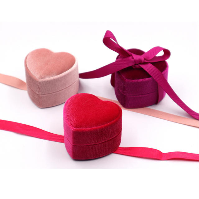 Heart shape velvet ring box pendant box with ribbon