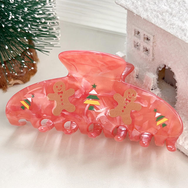 Christmas Hairpin Women's Cartoon Fun Gingerbread Man Grab Back Head Hair Claw Clips
