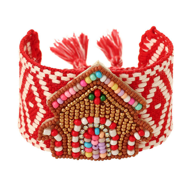 Handmade rice bead christmas wide bangle