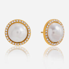 Chic stainless steel pearl studs earrings
