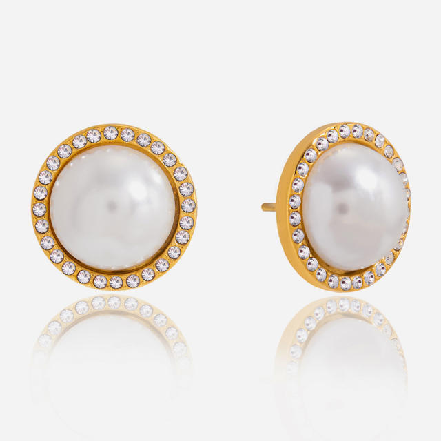Chic stainless steel pearl studs earrings