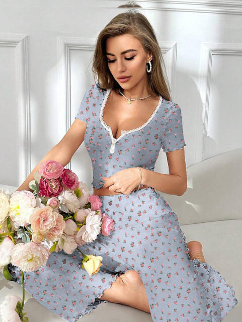 Home Clothes Sexy Casual Fashion Sexy Short-sleeved Pants Pajamas Two-piece Suit for Women