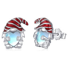 Imitation moonstone heart enamel santa claus copper studs earrings