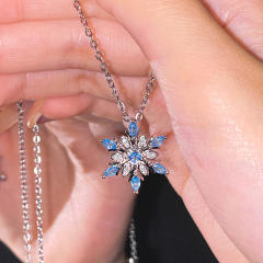 Hot sale blue diamond snowflake pendant copper necklace