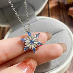 Hot sale blue diamond snowflake pendant copper necklace