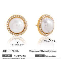 Chic stainless steel pearl studs earrings