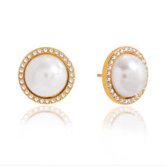 Chic stainless steel pearl studs earrings