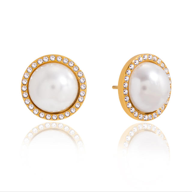 Chic stainless steel pearl studs earrings
