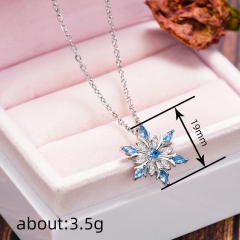 Hot sale blue diamond snowflake pendant copper necklace