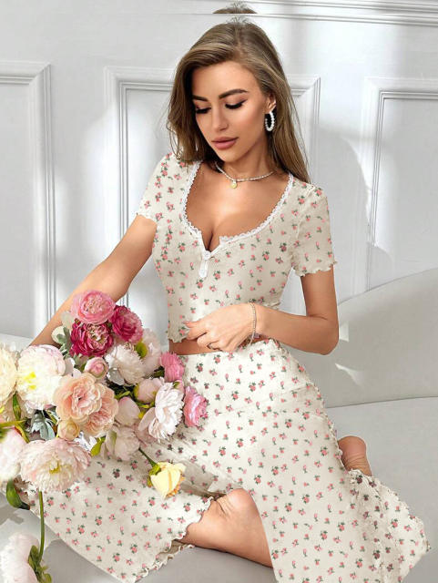 Home Clothes Sexy Casual Fashion Sexy Short-sleeved Pants Pajamas Two-piece Suit for Women