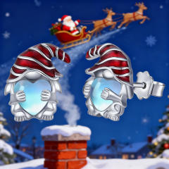 Imitation moonstone heart enamel santa claus copper studs earrings